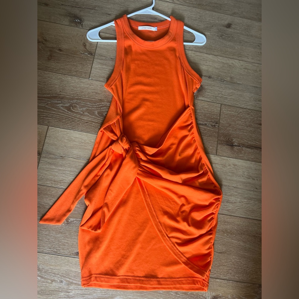 Vibrant Orange Halter Bodycon Cocktail Dress